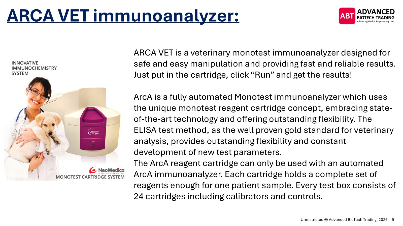 ArcA VET immunoanalyzer product slide