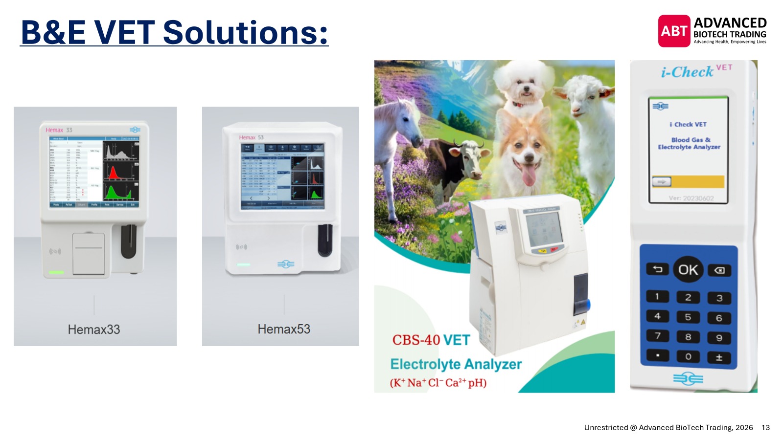 B&E veterinary electrolyte analyzer solution slide